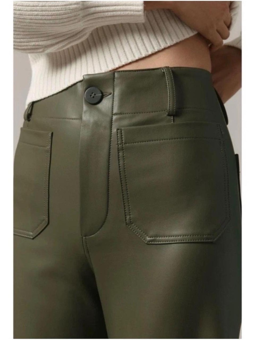 Maeve Collette High-Rise Faux Leather Pants in Moss Green (27)